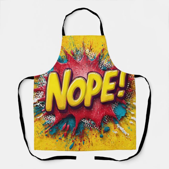 Pop Art Illustration with Bold Yellow 'NOPE Apron (Front)