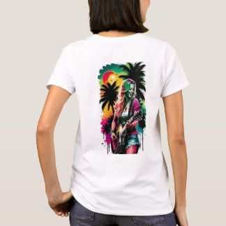 Pop Art Illustration Woman Acoustic Guitar and P T-Shirt