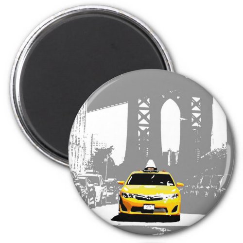 Pop Art Image Ny Yellow Taxi Nyc Brooklyn Bridge Magnet