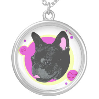 Pop Art Inspired French Bulldog Illustration Silver Plated Necklace