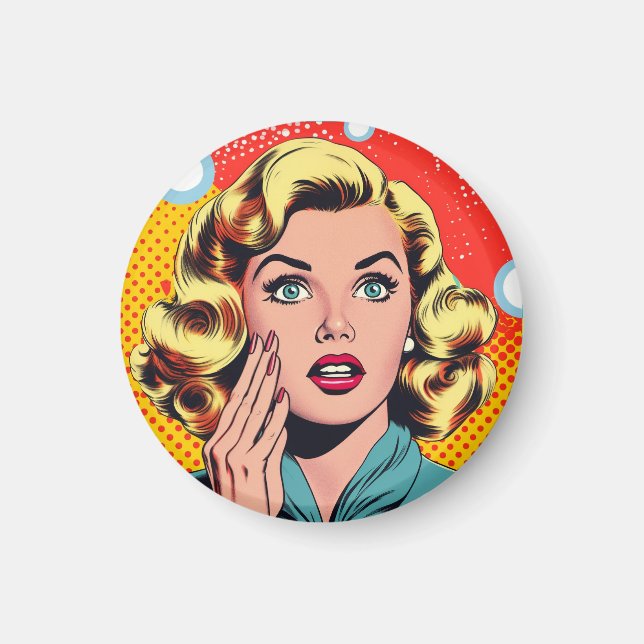 Pop art inspired magnet, fun badge magnet (Front)