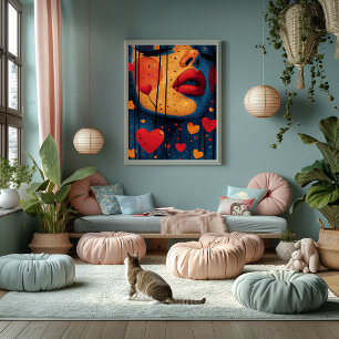 Pop Art Intenso: Face and Hearts Photo Print