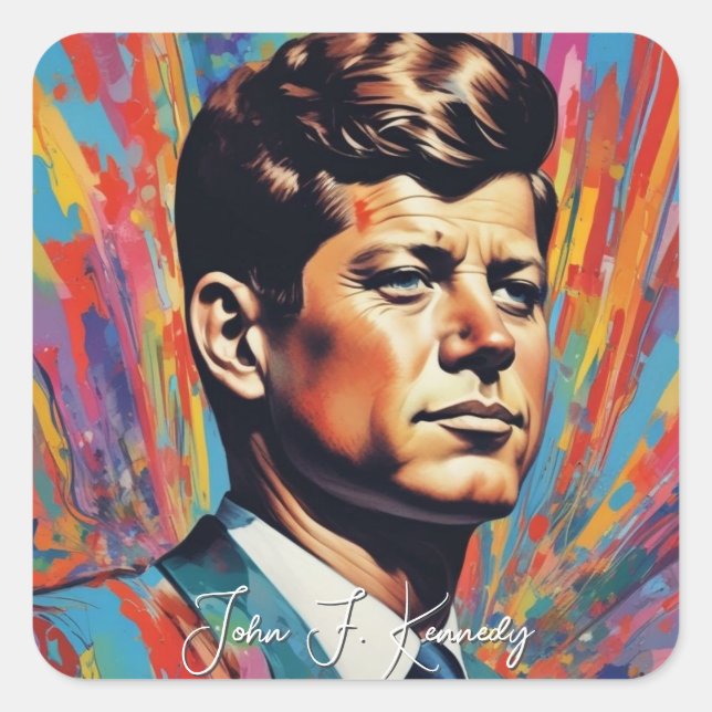Pop Art Jack JFK John F. Kennedy Square Sticker (Front)