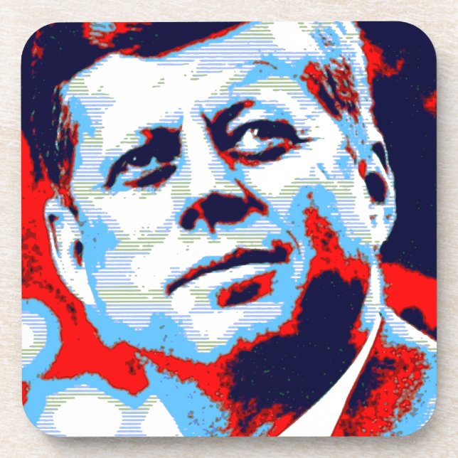 Pop Art JFK John F. Kennedy Red Blue Beverage Coaster (Front)