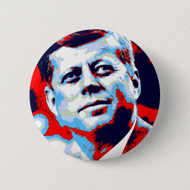 Pop Art JFK John F. Kennedy Red Blue Button (Front)