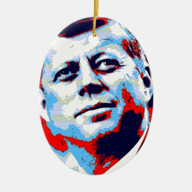 Pop Art JFK John F. Kennedy Red Blue Ceramic Ornament (Front)