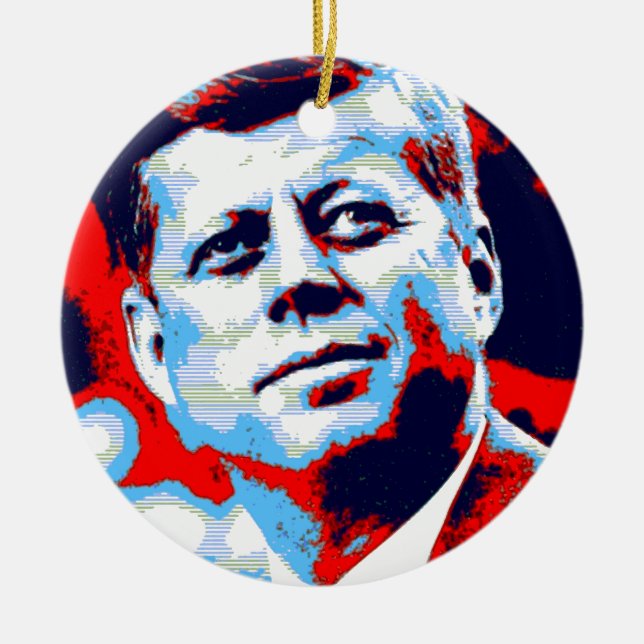 Pop Art JFK John F. Kennedy Red Blue Ceramic Ornament (Front)