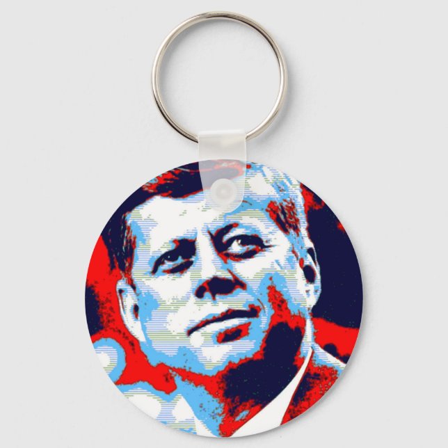 Pop Art JFK John F. Kennedy Red Blue Keychain (Front)