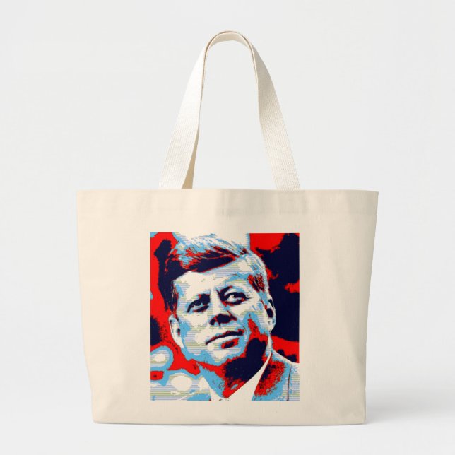 Pop Art JFK John F. Kennedy Red Blue Large Tote Bag (Front)