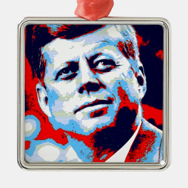 Pop Art JFK John F. Kennedy Red Blue Metal Ornament (Front)