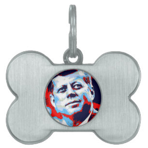 Pop Art JFK John F. Kennedy Red Blue Pet ID Tag