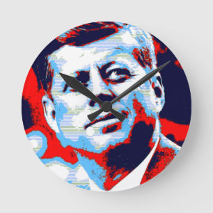 Pop Art JFK John F. Kennedy Red Blue Round Clock