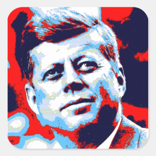 Pop Art JFK John F Kennedy Red Blue Square Sticker