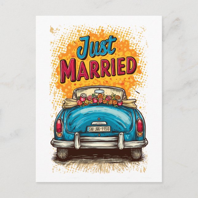 Pop Art Just Married Postcard (Front)
