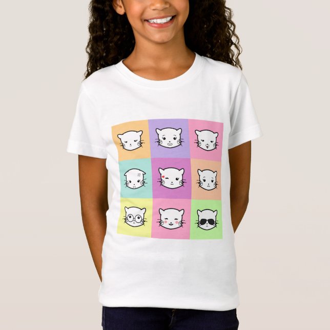 Pop Art Kawaii Cat Emoji 2 T-Shirt (Front)