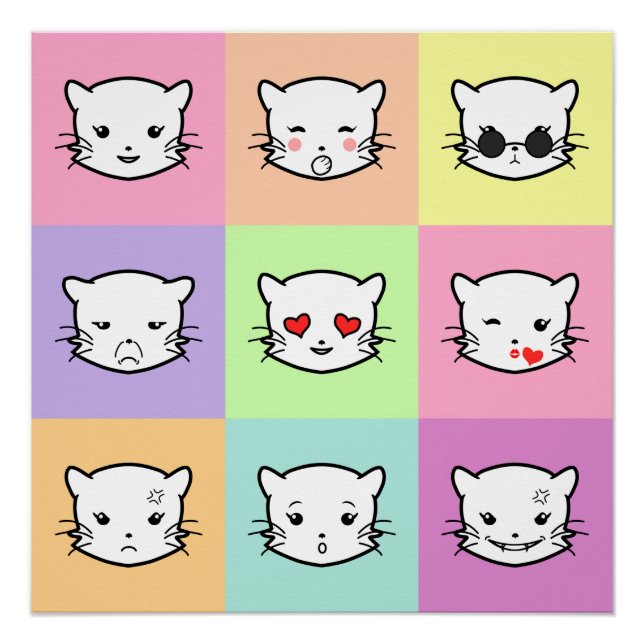 Pop Art Kawaii Cat Emoji Poster (Front)