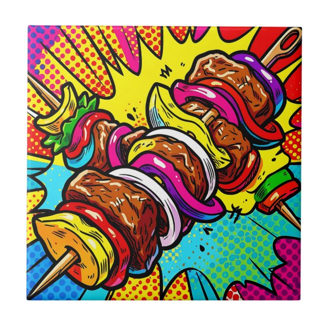Pop Art Kebab Explosion Ceramic Tile (Front)