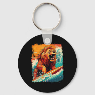 Pop Art King Jungle Animal Lion Paddle Board Surfi Keychain