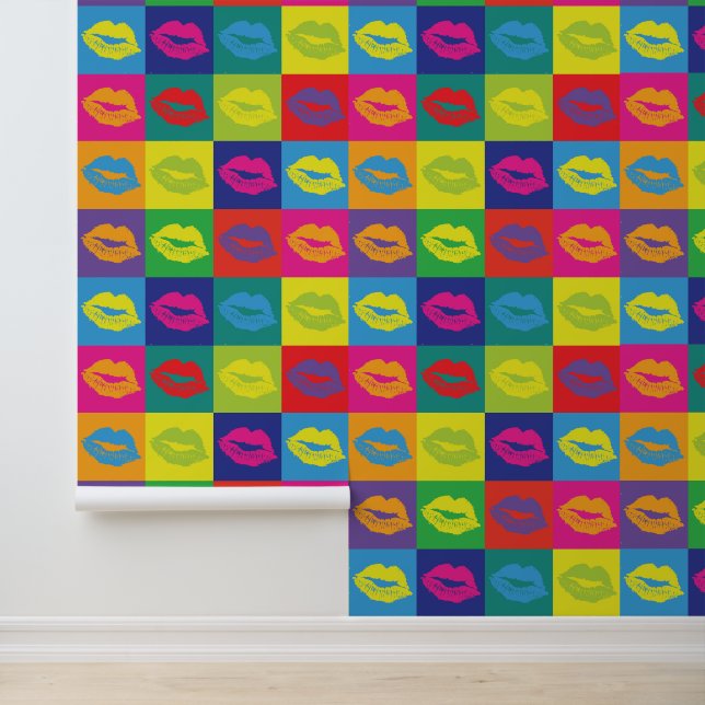 Pop Art Kiss Lips Colorful Retro Pattern Wallpaper (Application)