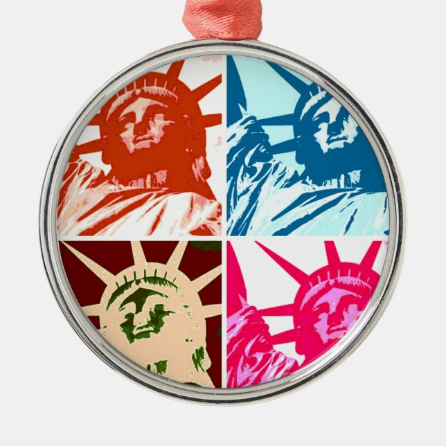 Pop Art Lady Liberty Metal Ornament (Front)