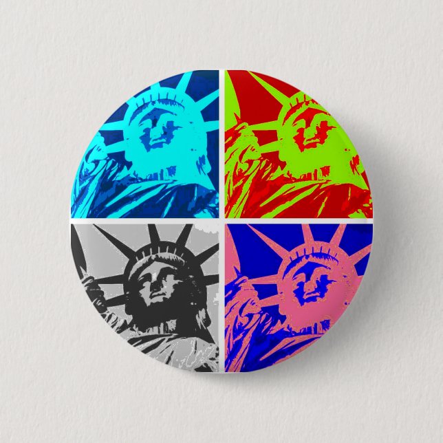 Pop Art Lady Liberty New York City Pinback Button (Front)