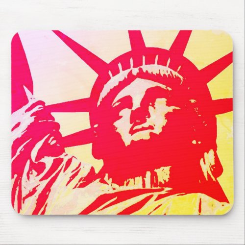 Pop Art Lady Liberty New York City Red Yellow Mouse Pad
