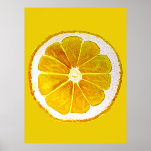 Pop art lemon fruit slice original watercolour poster