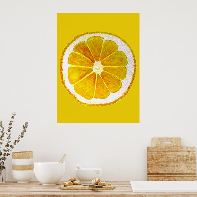 Pop art lemon fruit slice original watercolour poster | Zazzle