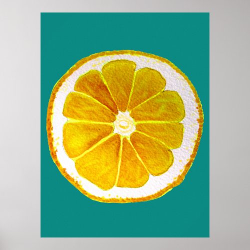Pop art lemon fruit slice original watercolour poster