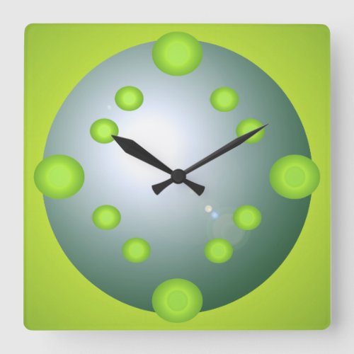 Pop Art Lime Suns Aqua 3D Designer Decor Gifts Square Wall Clock