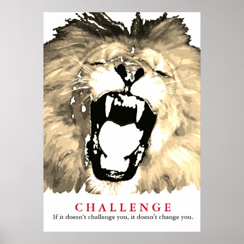 Pop Art Lion Motivational Challenge Vintage Sepia Poster