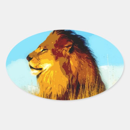 Pop Art Lion Oval Sticker