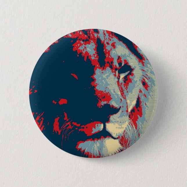 Pop Art Lion Pinback Button (Front)