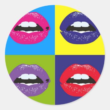 Pop Art Lips Pattern Deisgn Classic Round Sticker by Hodge_Retailers at Zazzle