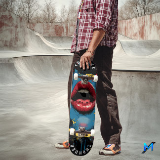 Pop Art Lips with Comic Expressions - Bold Retro Skateboard