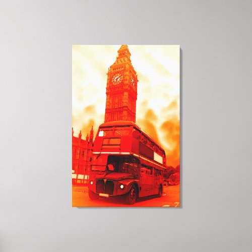 Pop Art London Bus Big Ben Red Orange Yellow Canvas Print
