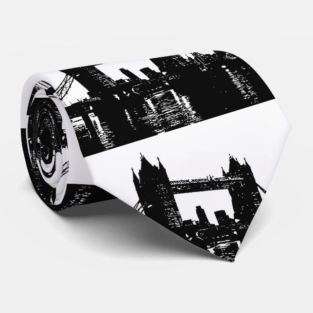 Pop Art London Tower Bridge Silhouette Neck Tie (Rolled)