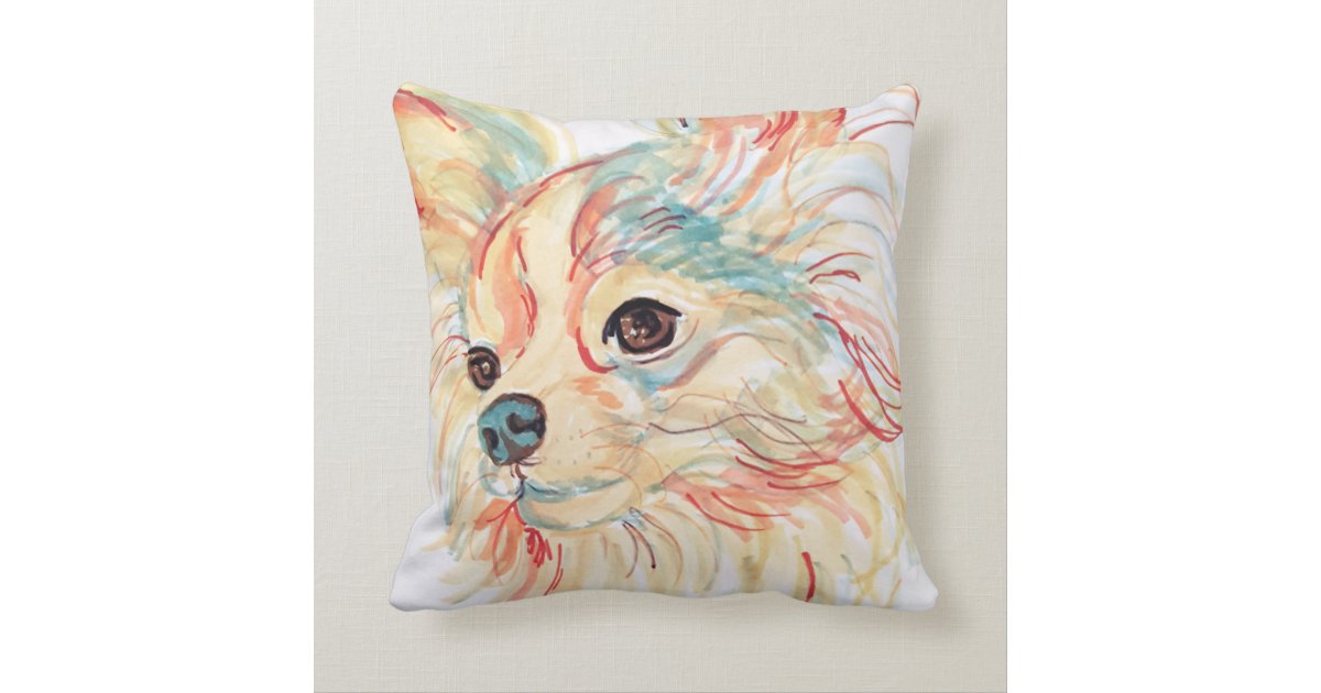 Pop Art Long Haired Chihuahua Pillow Zazzle Com