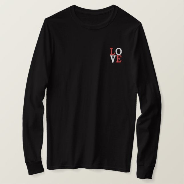 Pop Art LOVE Embroidered Long Sleeve T-Shirt (Design Front)