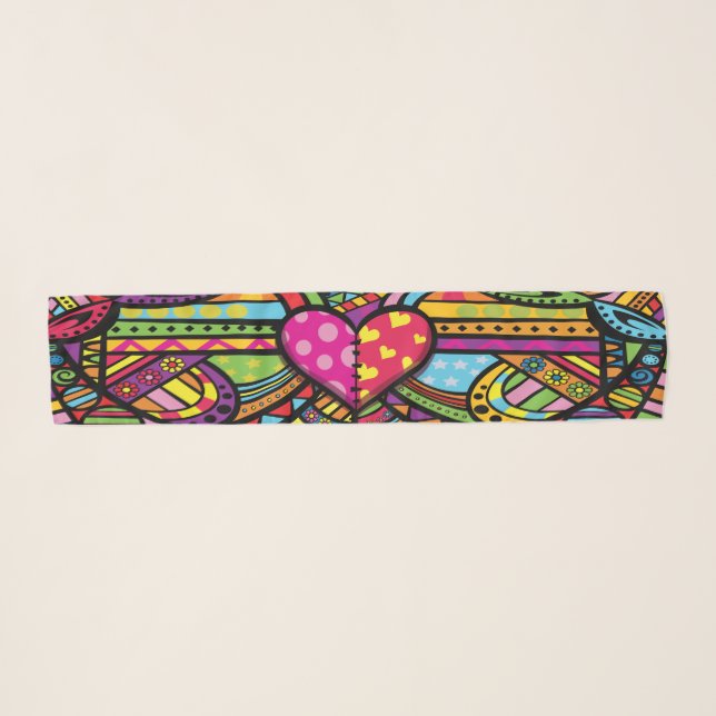 Pop Art Love Heart Illustrated Scarf/Shawl Scarf (Front (Horizontal))