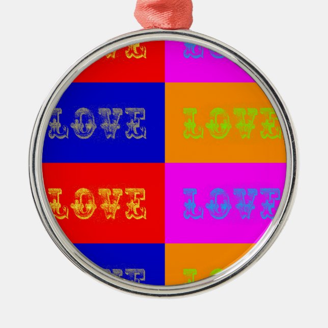 Pop Art Love Metal Ornament (Front)