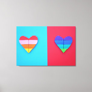 Pop Art Love Twin Rainbow Hearts Canvas Print