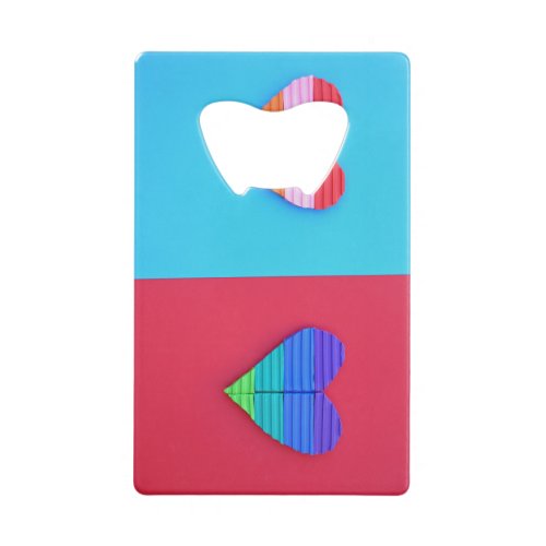 Pop Art Love Twin Rainbow Hearts Credit Card Bottle Opener