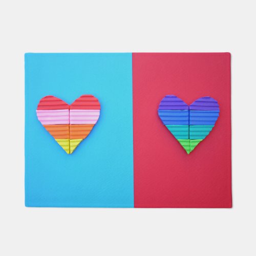 Pop Art Love Twin Rainbow Hearts Doormat