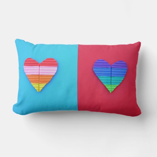 Pop Art Love Twin Rainbow Hearts Lumbar Pillow