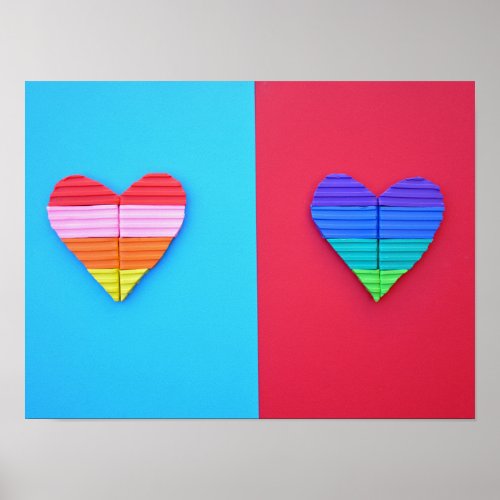 Pop Art Love Twin Rainbow Hearts Poster