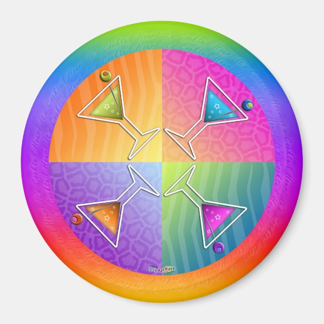Pop Art MARTINIS ROUND MAGNET (Front)
