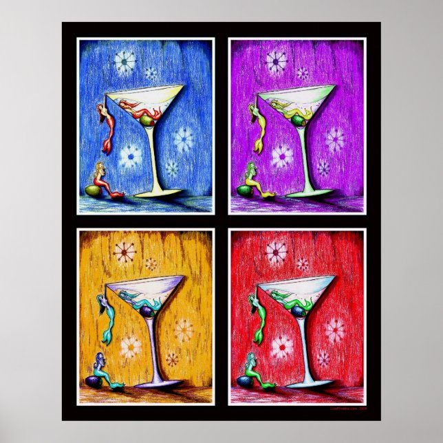 Pop Art Mermaid Martinis Poster (Front)
