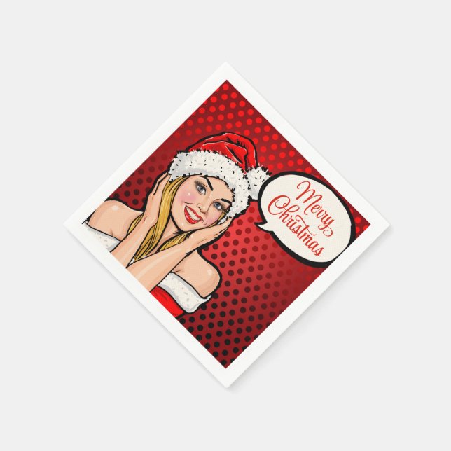 Pop Art Merry Christmas Cocktail Napkins (Corner)