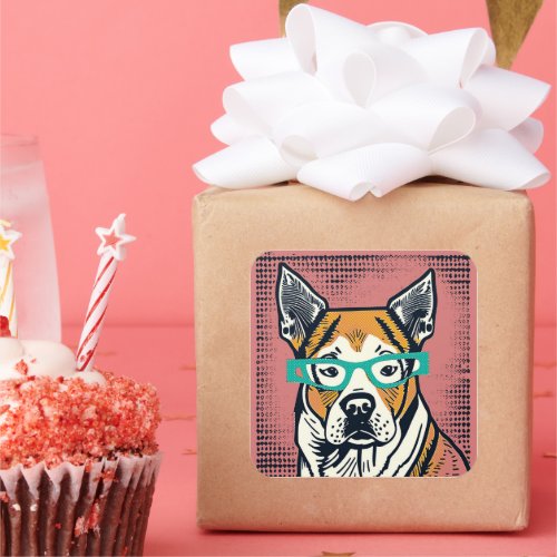Pop Art Mixed Breed Dog With Glasses Stickers